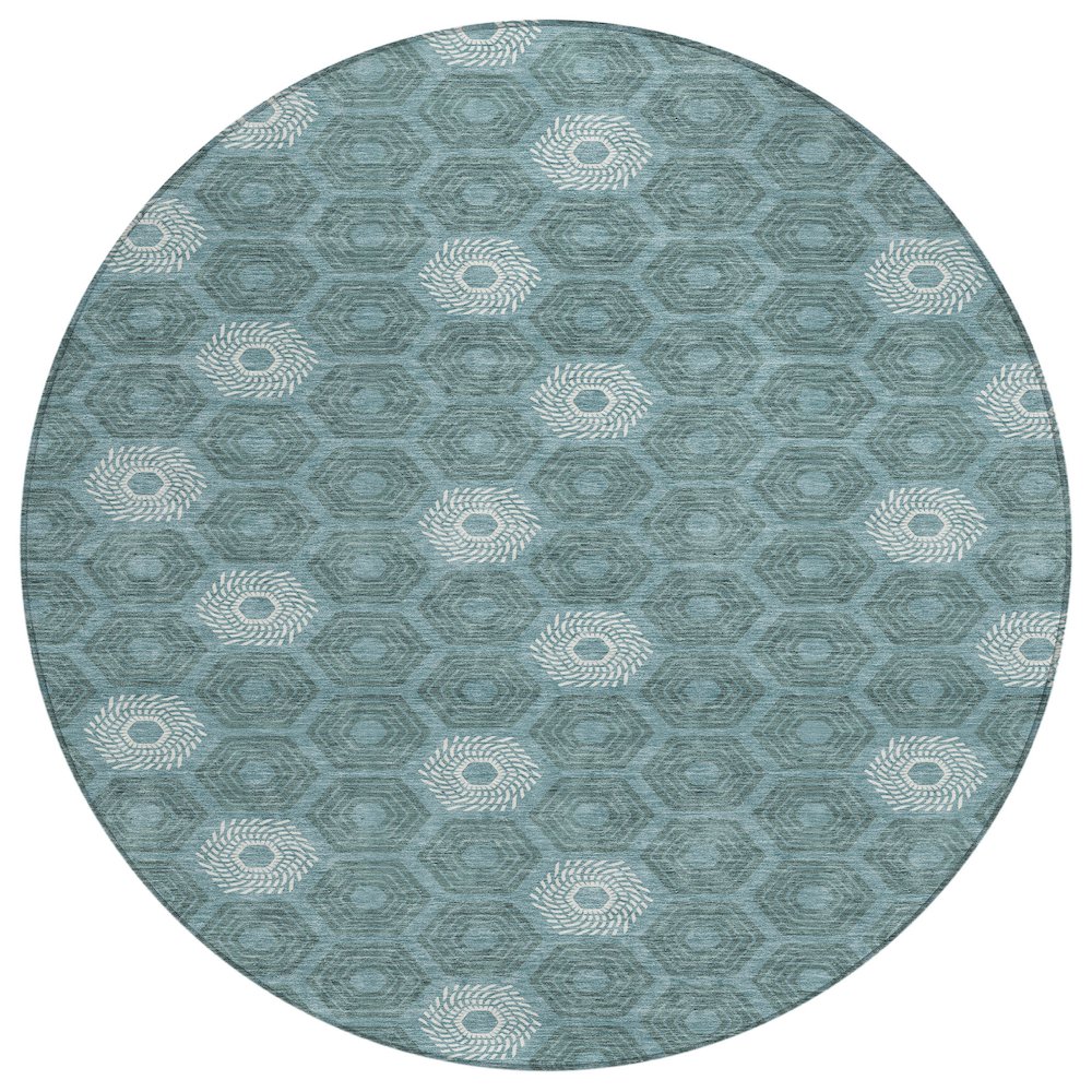 Machine Washable Indoor/Outdoor Chantille ACN2559 Teal 8' x 8' Round Rug. Picture 1