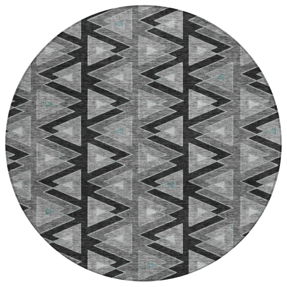 Machine Washable Indoor/Outdoor Chantille ACN2560 Black 8' x 8' Round Rug. Picture 1