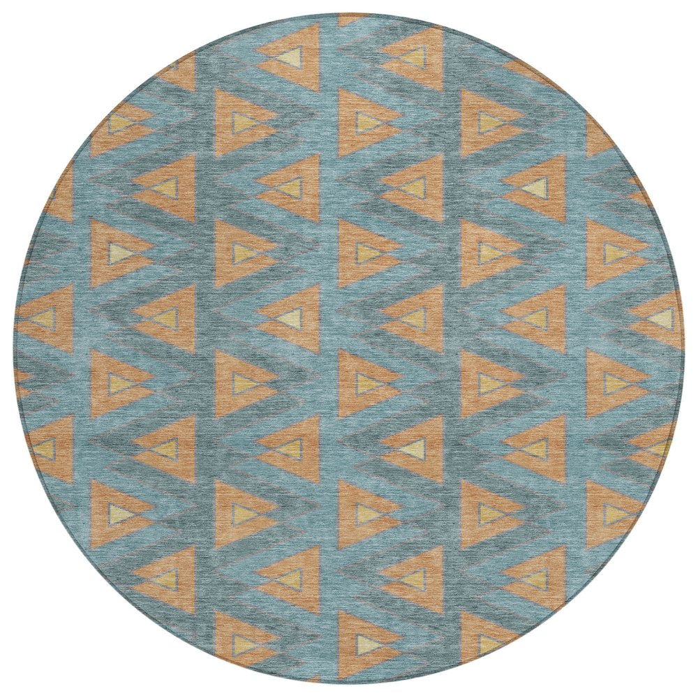 Machine Washable Indoor/Outdoor Chantille ACN2560 Teal 8' x 8' Round Rug. Picture 1