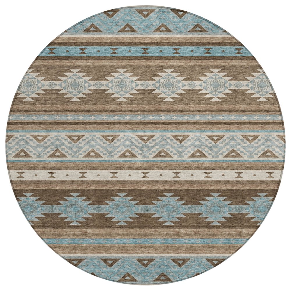 Machine Washable Indoor/Outdoor Chantille ACN2561 Brown 8' x 8' Round Rug. Picture 1