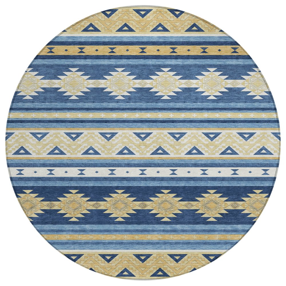 Machine Washable Indoor/Outdoor Chantille ACN2561 Blue 8' x 8' Round Rug. Picture 1