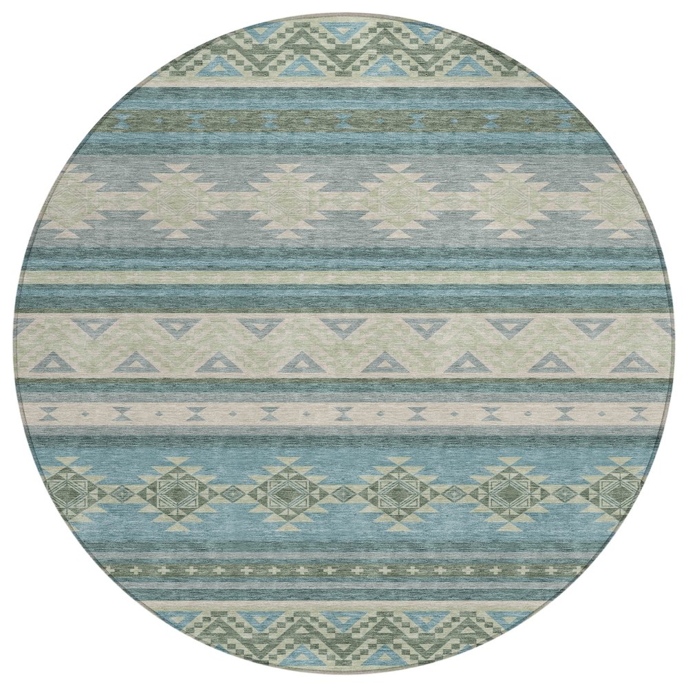 Machine Washable Indoor/Outdoor Chantille ACN2561 Teal 8' x 8' Round Rug. Picture 1