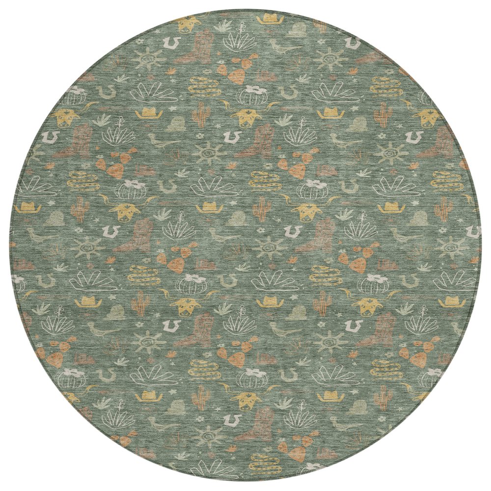 Machine Washable Indoor/Outdoor Chantille ACN2562 Green 8' x 8' Round Rug. Picture 1