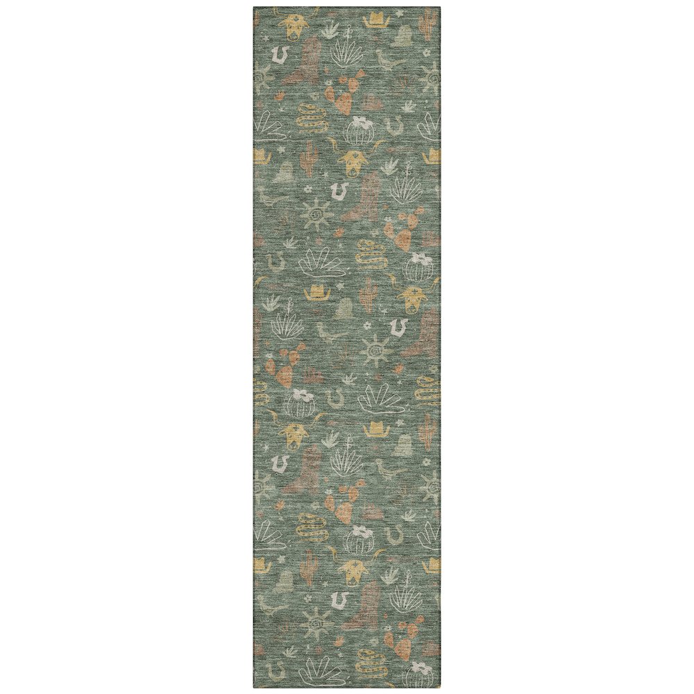 Machine Washable Indoor/Outdoor Chantille ACN2562 Green 2'3" x 7'6" Runner Rug. Picture 1