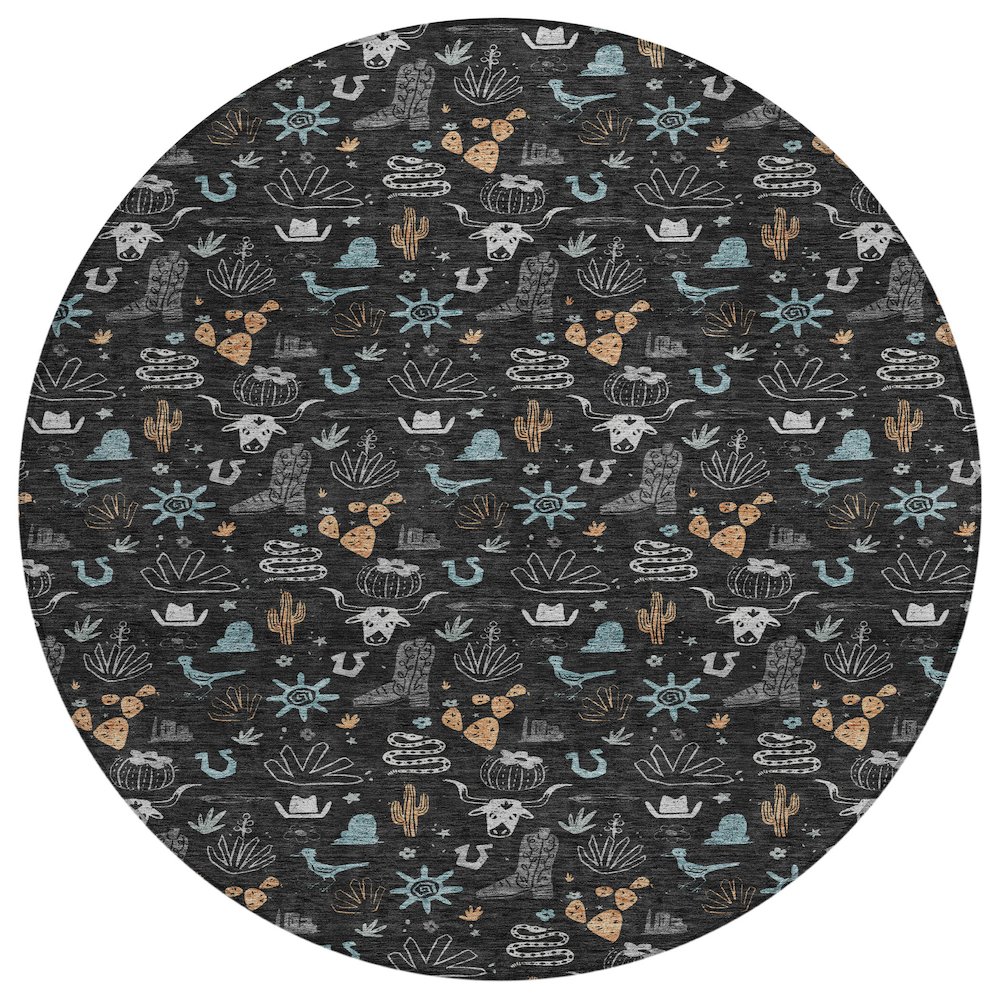 Machine Washable Indoor/Outdoor Chantille ACN2562 Black 8' x 8' Round Rug. Picture 1