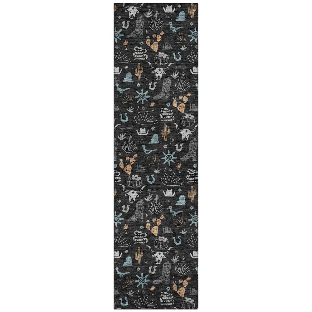 Machine Washable Indoor/Outdoor Chantille ACN2562 Black 2'3" x 7'6" Runner Rug. Picture 1