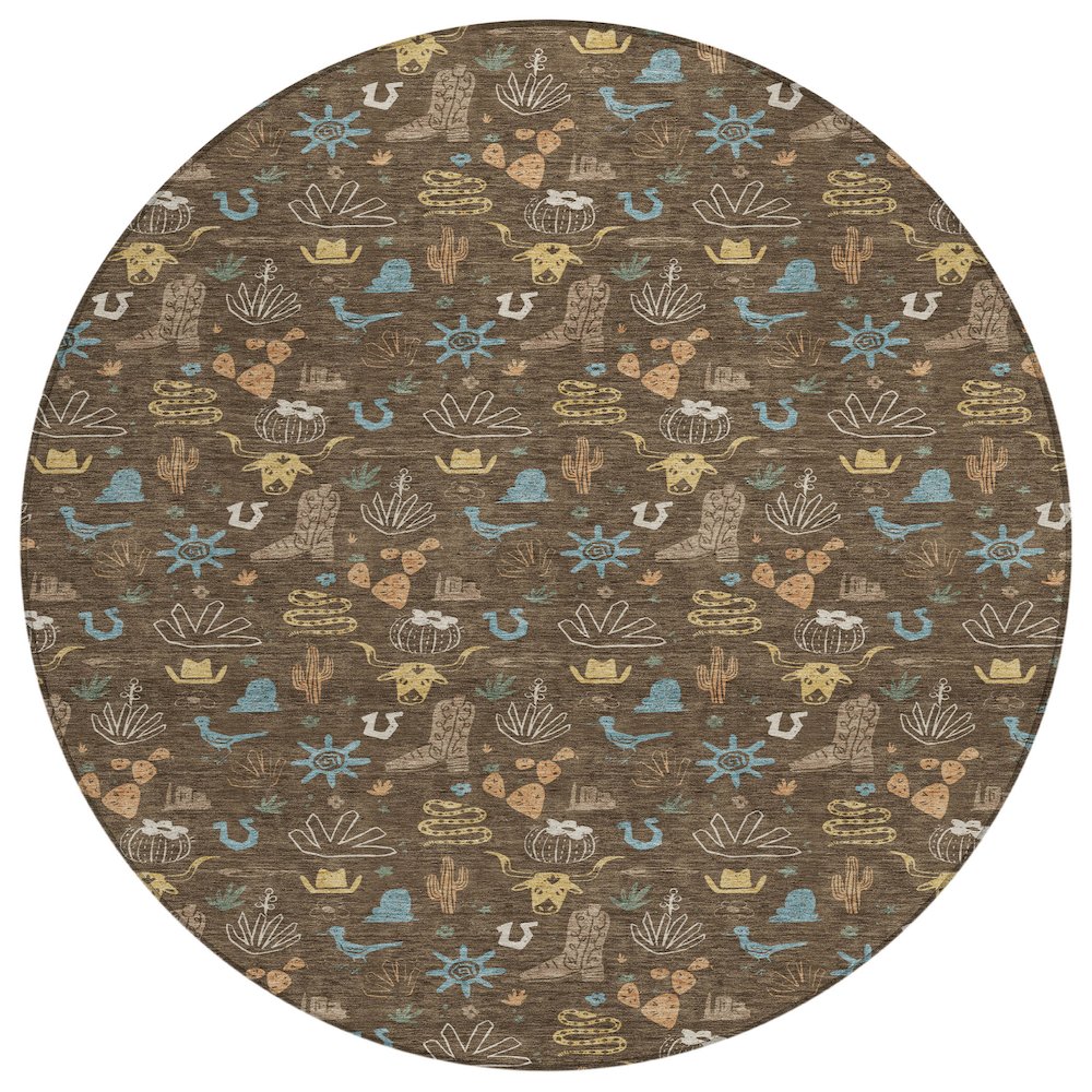 Machine Washable Indoor/Outdoor Chantille ACN2562 Brown 8' x 8' Round Rug. Picture 1