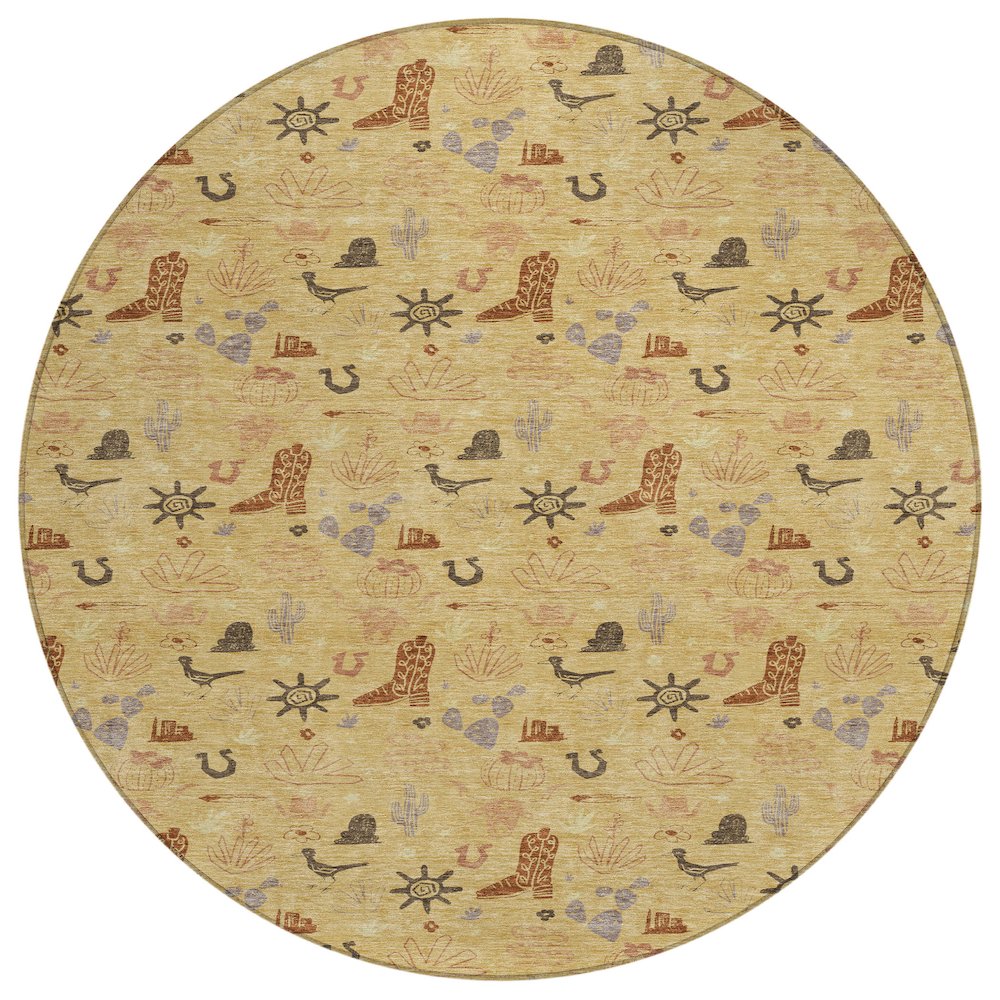 Machine Washable Indoor/Outdoor Chantille ACN2562 Gold 8' x 8' Round Rug. Picture 1