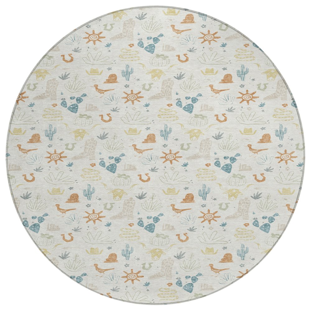 Machine Washable Indoor/Outdoor Chantille ACN2562 Ivory 8' x 8' Round Rug. Picture 1