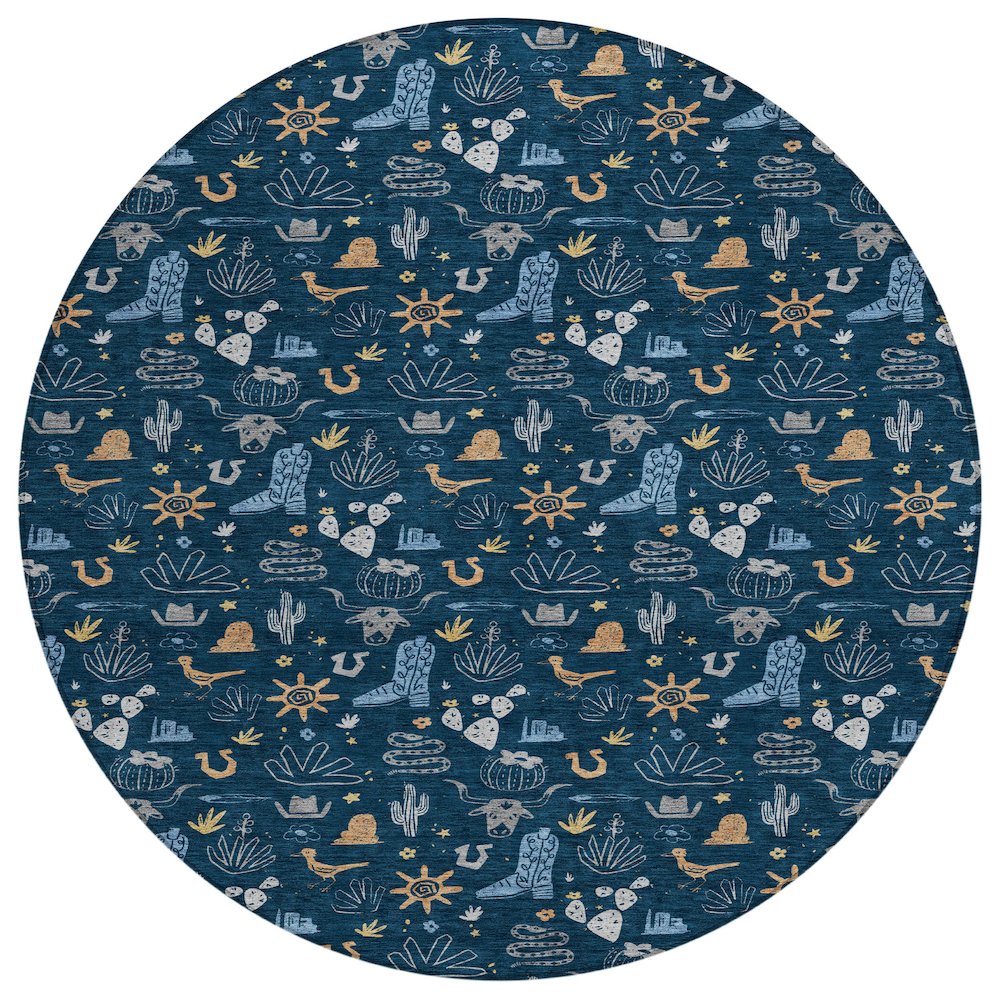 Machine Washable Indoor/Outdoor Chantille ACN2562 Blue 8' x 8' Round Rug. Picture 1