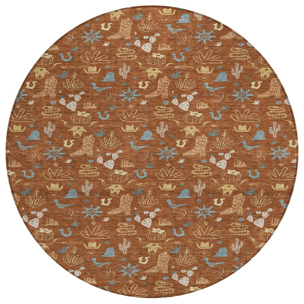 Machine Washable Indoor/Outdoor Chantille ACN2562 Orange 8' x 8' Round Rug. Picture 1