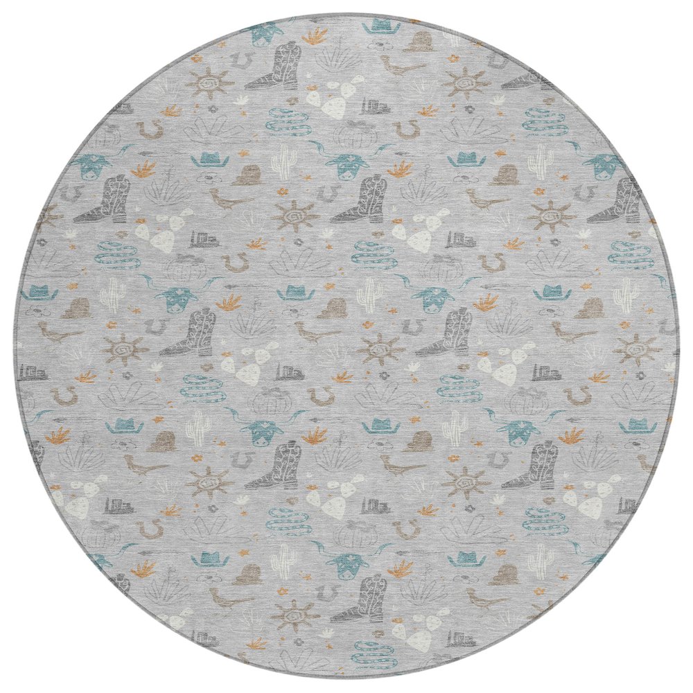 Machine Washable Indoor/Outdoor Chantille ACN2562 Gray 8' x 8' Round Rug. Picture 1