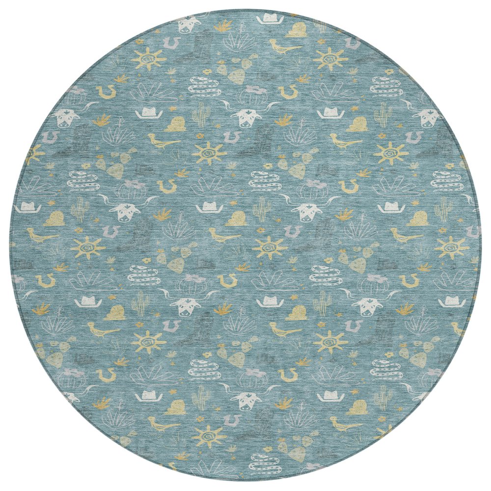 Machine Washable Indoor/Outdoor Chantille ACN2562 Teal 8' x 8' Round Rug. Picture 1