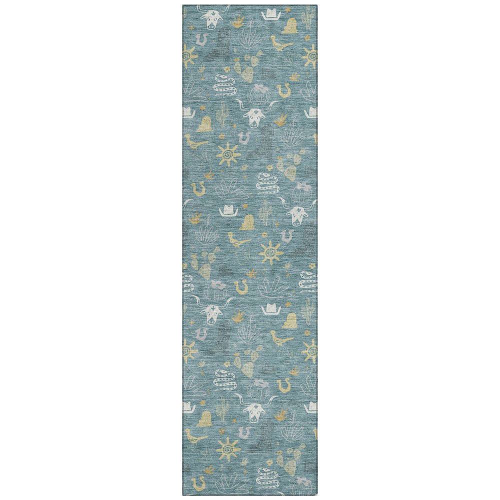 Machine Washable Indoor/Outdoor Chantille ACN2562 Teal 2'3" x 7'6" Runner Rug. Picture 1