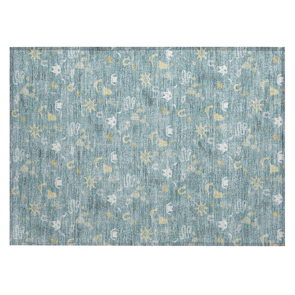 Machine Washable Indoor/Outdoor Chantille ACN2562 Teal 1'8" x 2'6" Rug. Picture 1