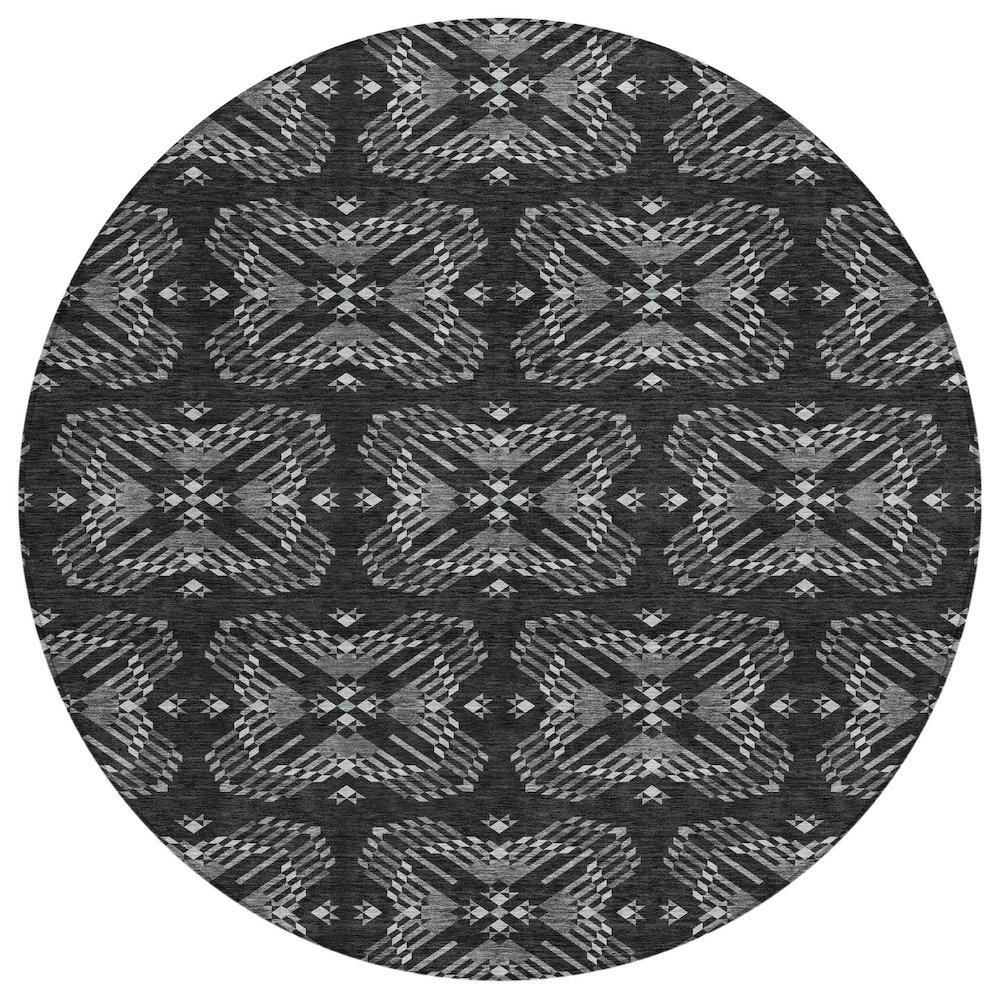 Machine Washable Indoor/Outdoor Chantille ACN2563 Black 8' x 8' Round Rug. Picture 1