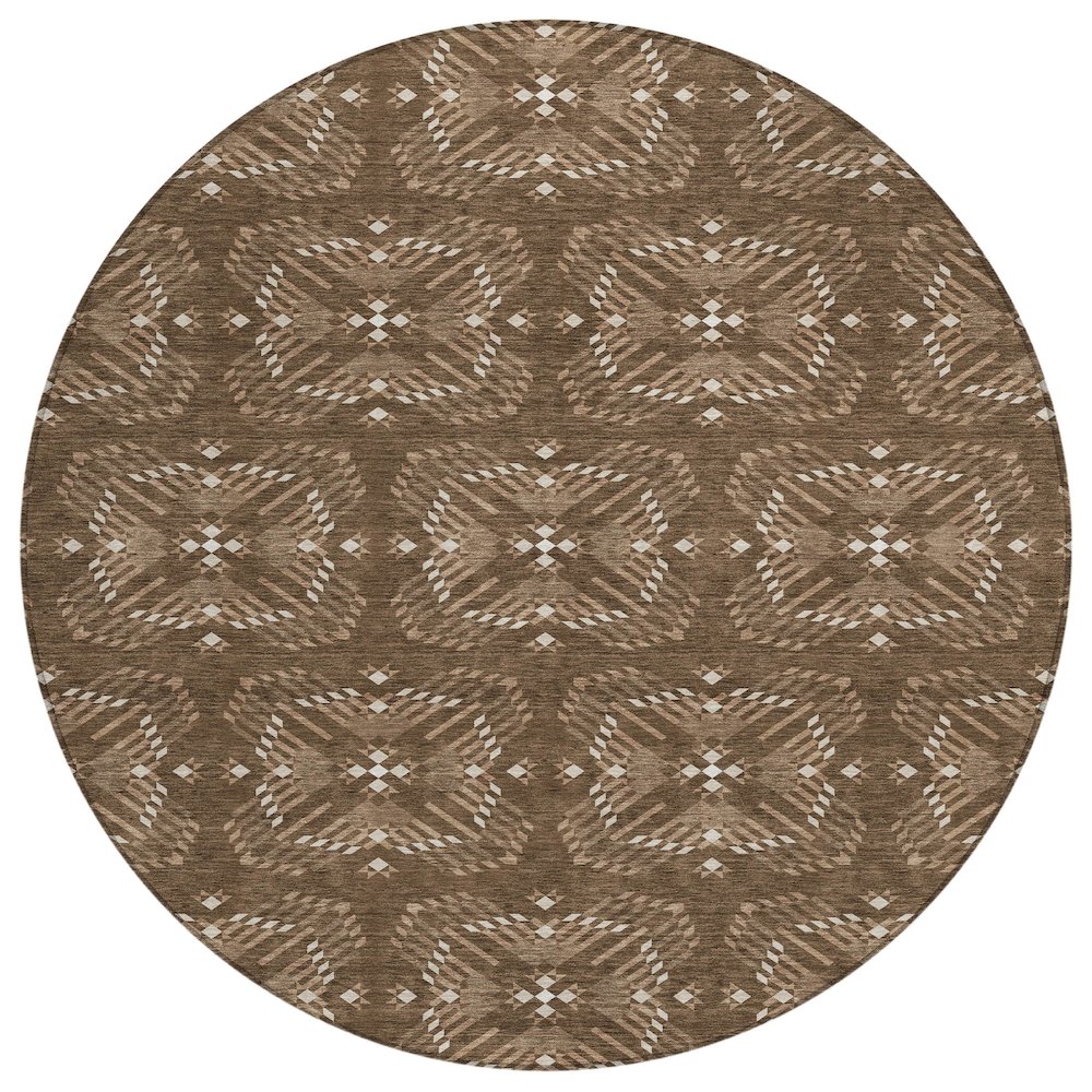 Machine Washable Indoor/Outdoor Chantille ACN2563 Brown 8' x 8' Round Rug. Picture 1