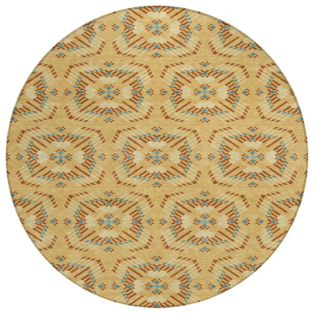 Machine Washable Indoor/Outdoor Chantille ACN2563 Gold 8' x 8' Round Rug. Picture 1
