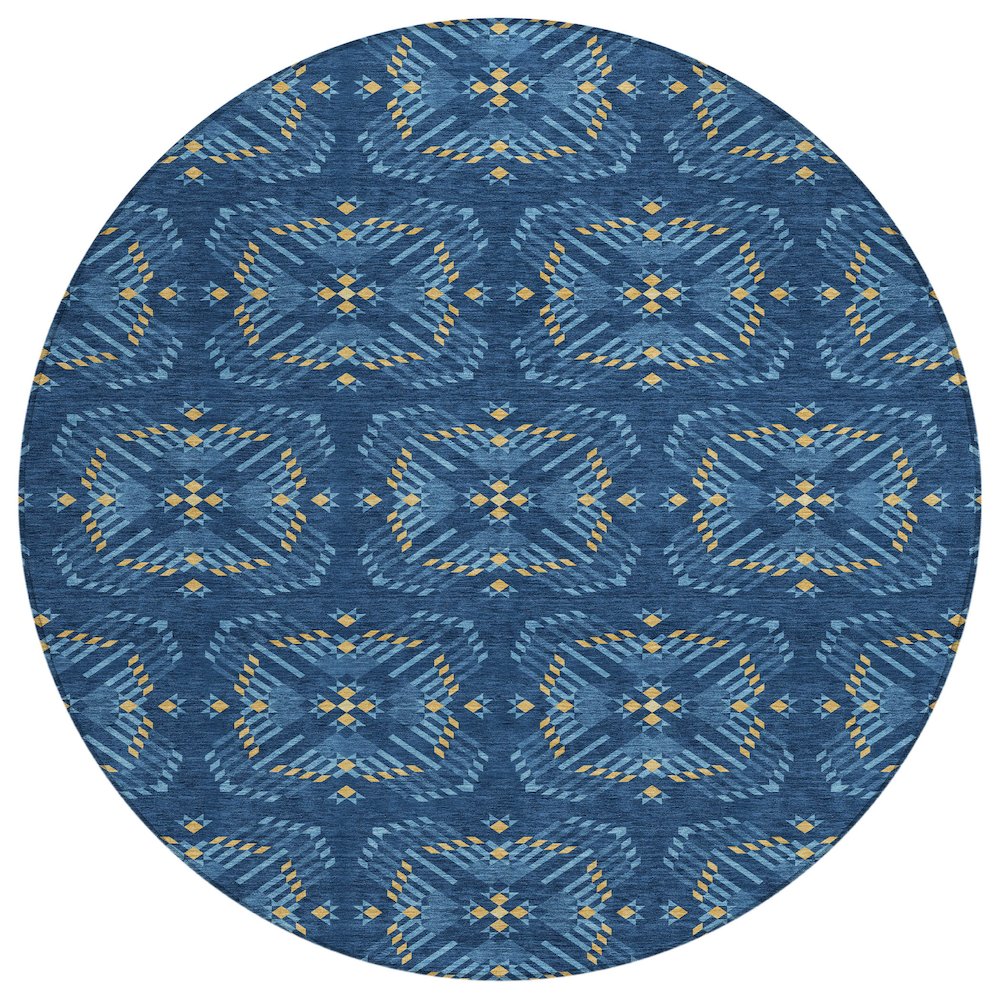 Machine Washable Indoor/Outdoor Chantille ACN2563 Blue 8' x 8' Round Rug. Picture 1
