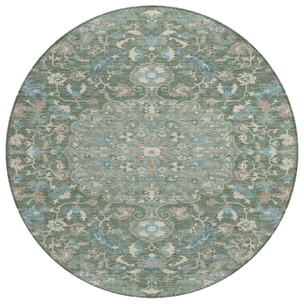 Machine Washable Indoor/Outdoor Chantille ACN2564 Green 8' x 8' Round Rug. Picture 1