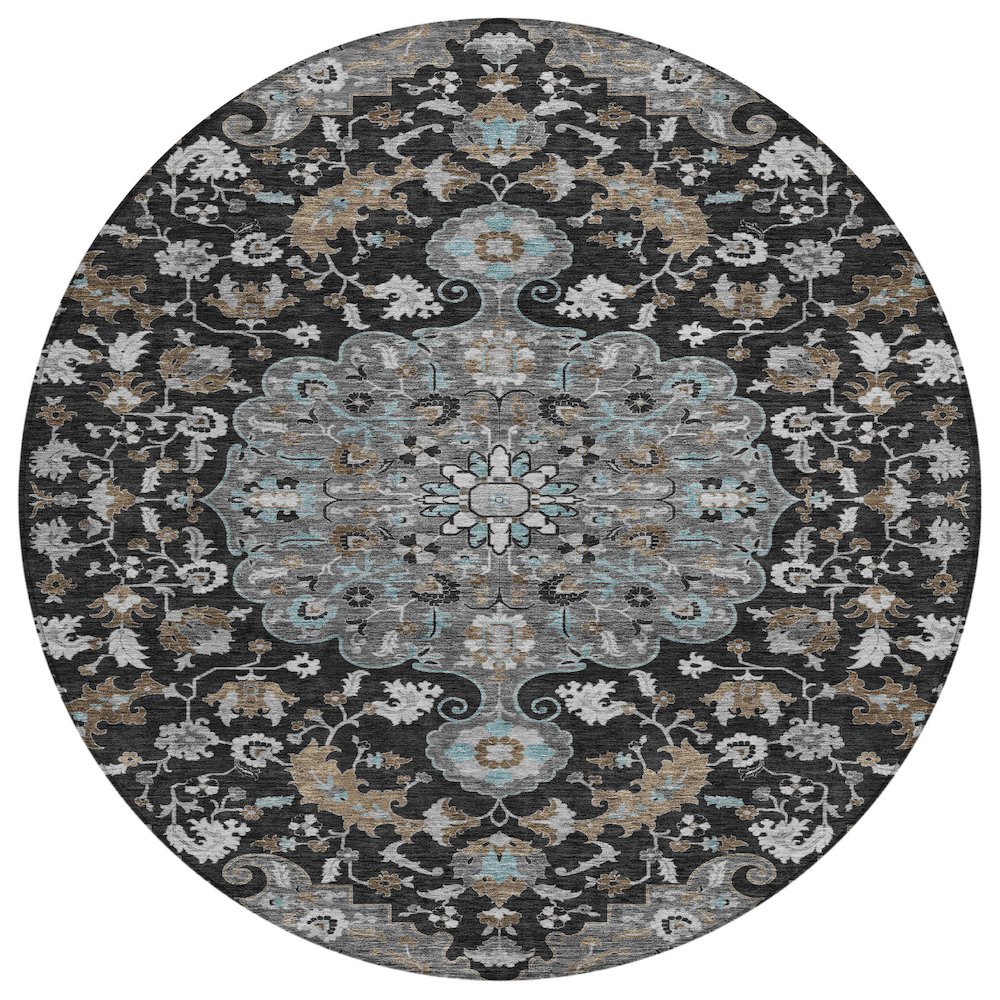 Machine Washable Indoor/Outdoor Chantille ACN2564 Black 8' x 8' Round Rug. Picture 1