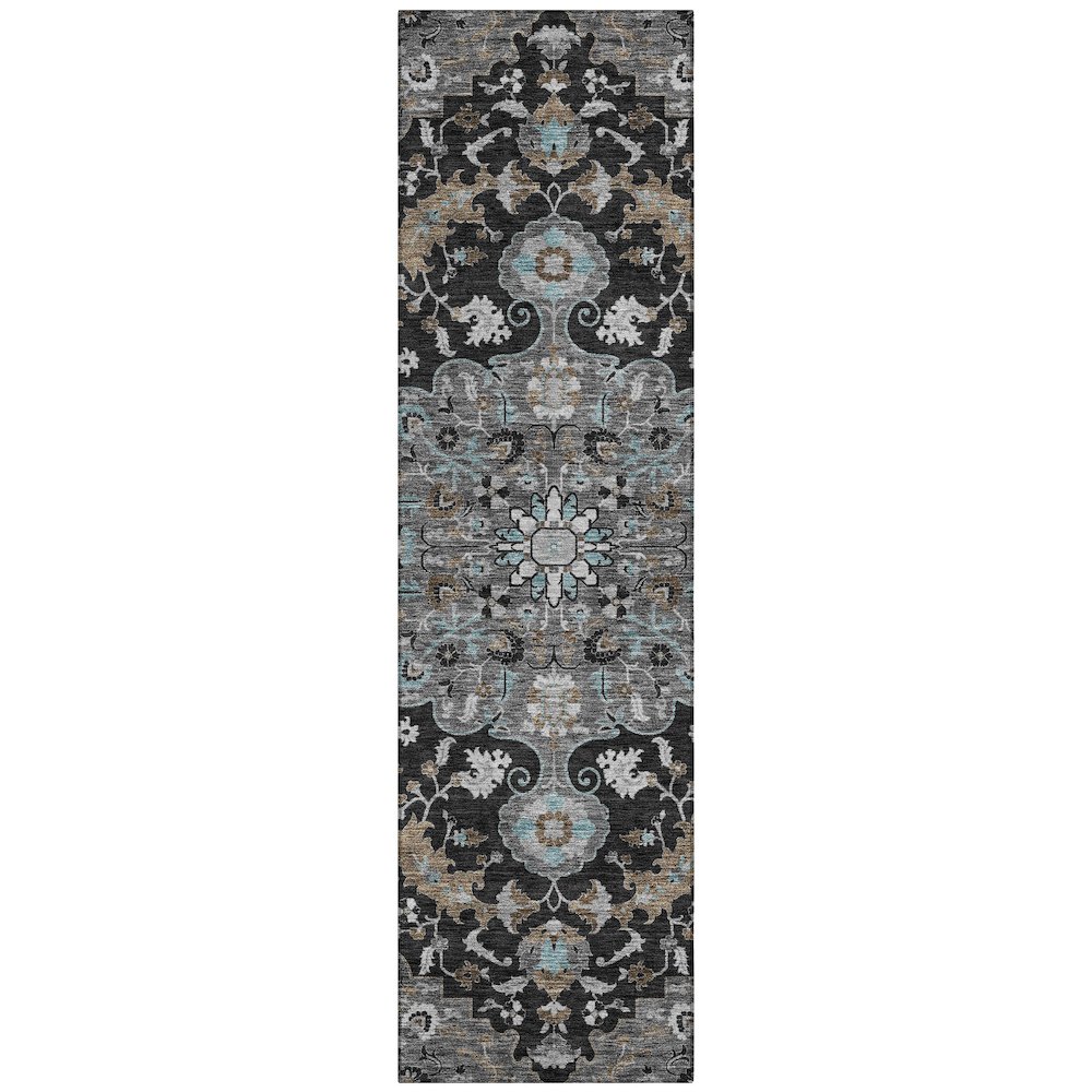 Machine Washable Indoor/Outdoor Chantille ACN2564 Black 2'3" x 7'6" Runner Rug. Picture 1