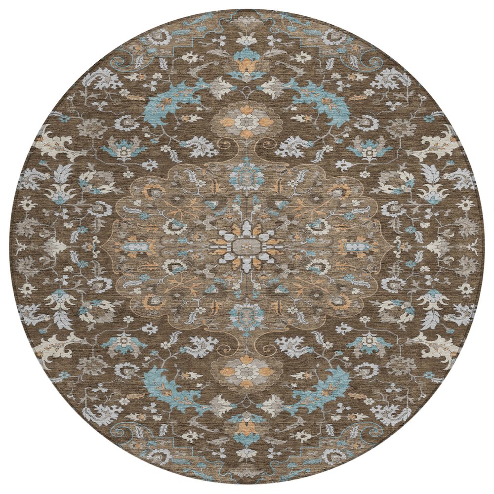 Machine Washable Indoor/Outdoor Chantille ACN2564 Brown 8' x 8' Round Rug. Picture 1
