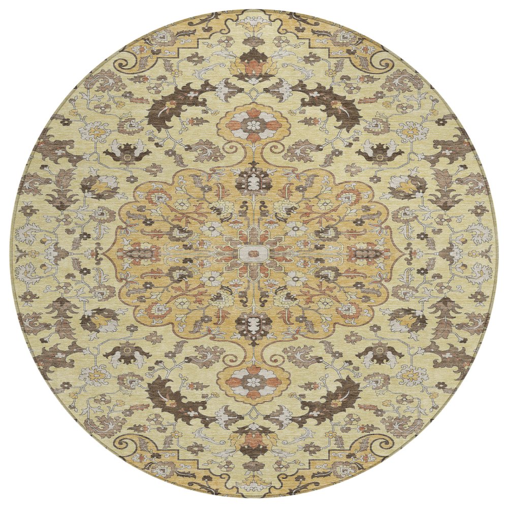 Machine Washable Indoor/Outdoor Chantille ACN2564 Gold 8' x 8' Round Rug. Picture 1