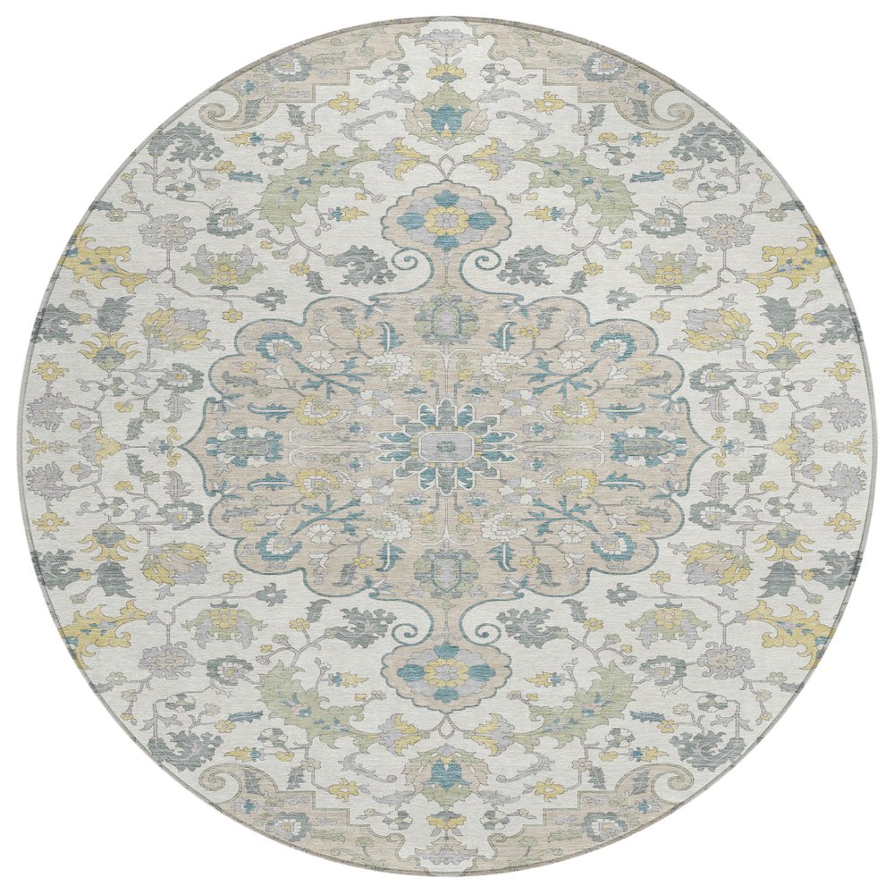 Machine Washable Indoor/Outdoor Chantille ACN2564 Ivory 8' x 8' Round Rug. Picture 1