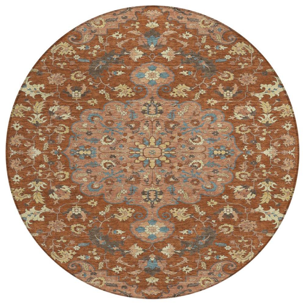 Machine Washable Indoor/Outdoor Chantille ACN2564 Orange 8' x 8' Round Rug. Picture 1