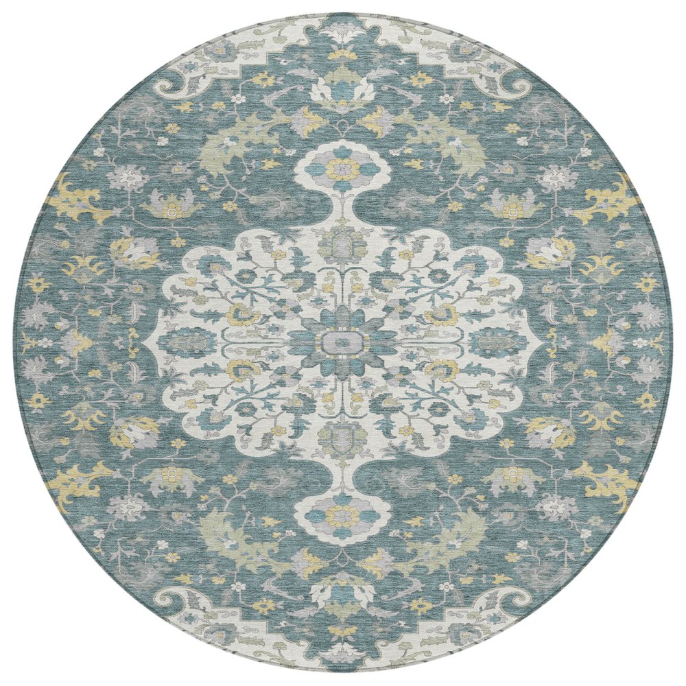 Machine Washable Indoor/Outdoor Chantille ACN2564 Teal 8' x 8' Round Rug. Picture 1