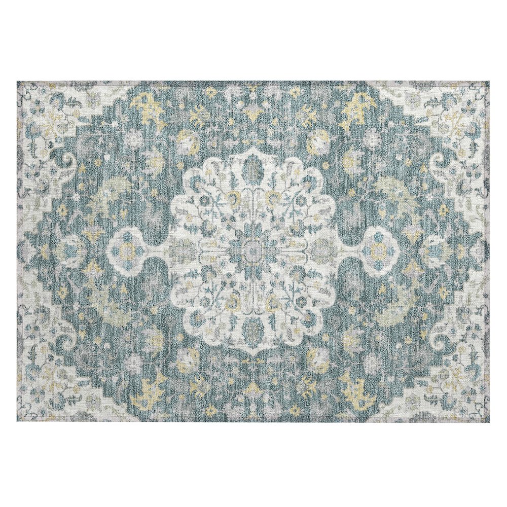 Machine Washable Indoor/Outdoor Chantille ACN2564 Teal 1'8" x 2'6" Rug. Picture 1
