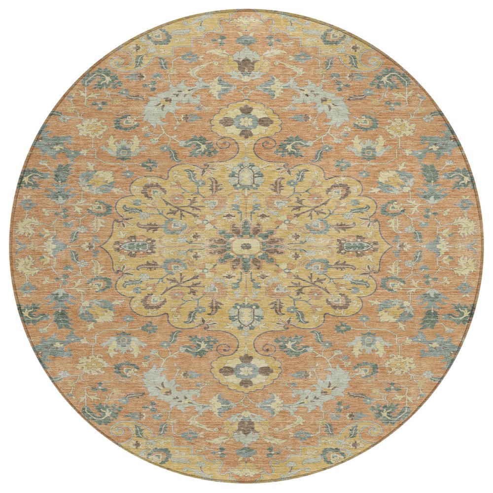 Machine Washable Indoor/Outdoor Chantille ACN2564 Gold 8' x 8' Round Rug. Picture 1