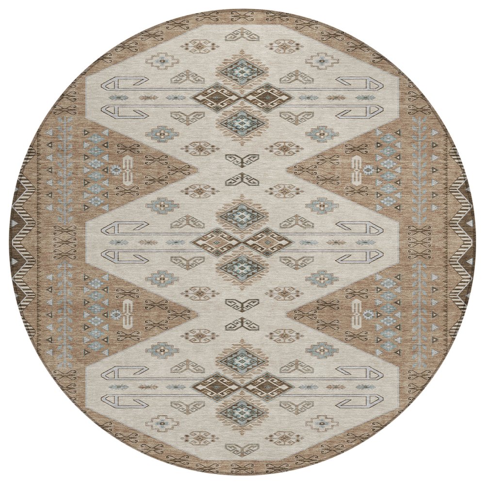 Machine Washable Indoor/Outdoor Chantille ACN2565 Brown 8' x 8' Round Rug. Picture 1