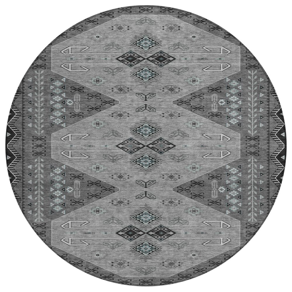 Machine Washable Indoor/Outdoor Chantille ACN2565 Gray 8' x 8' Round Rug. Picture 1