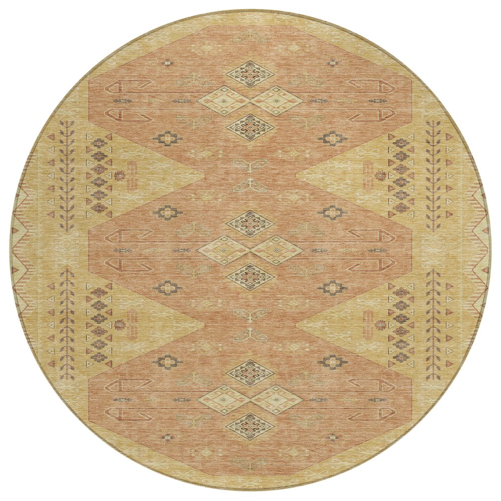 Machine Washable Indoor/Outdoor Chantille ACN2565 Gold 8' x 8' Round Rug. Picture 1