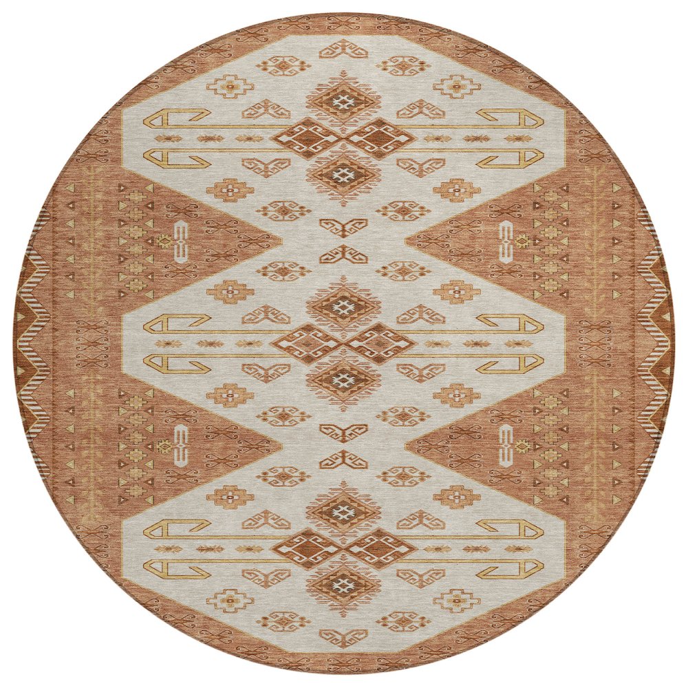 Machine Washable Indoor/Outdoor Chantille ACN2565 Orange 8' x 8' Round Rug. Picture 1