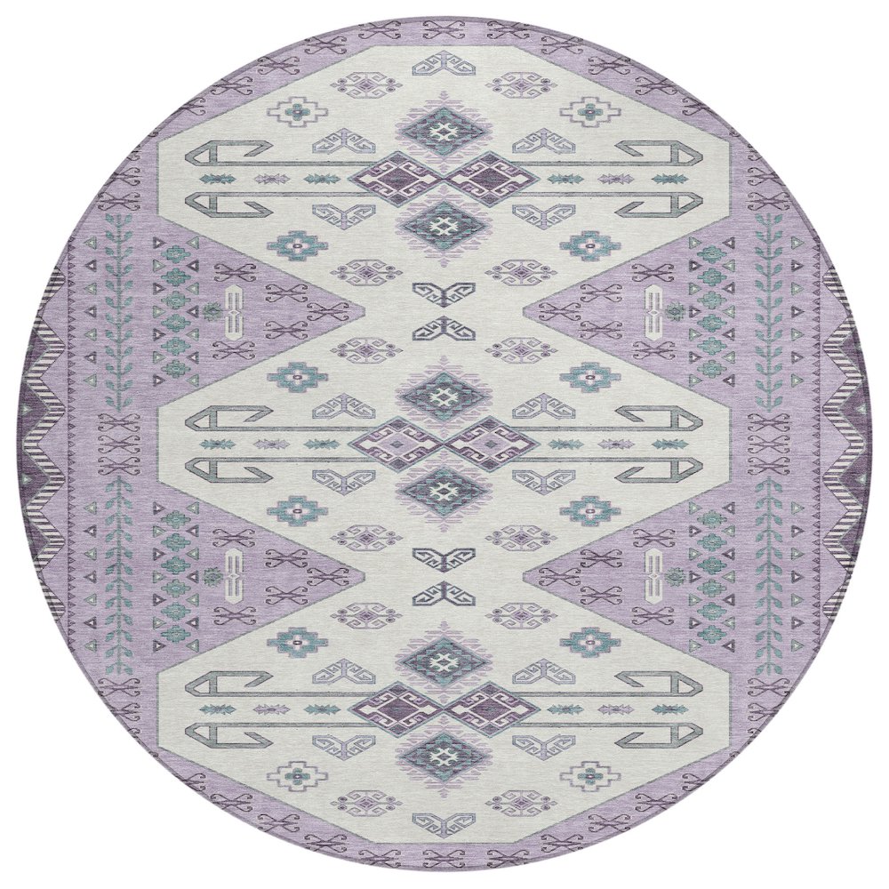 Machine Washable Indoor/Outdoor Chantille ACN2565 Purple 8' x 8' Round Rug. Picture 1