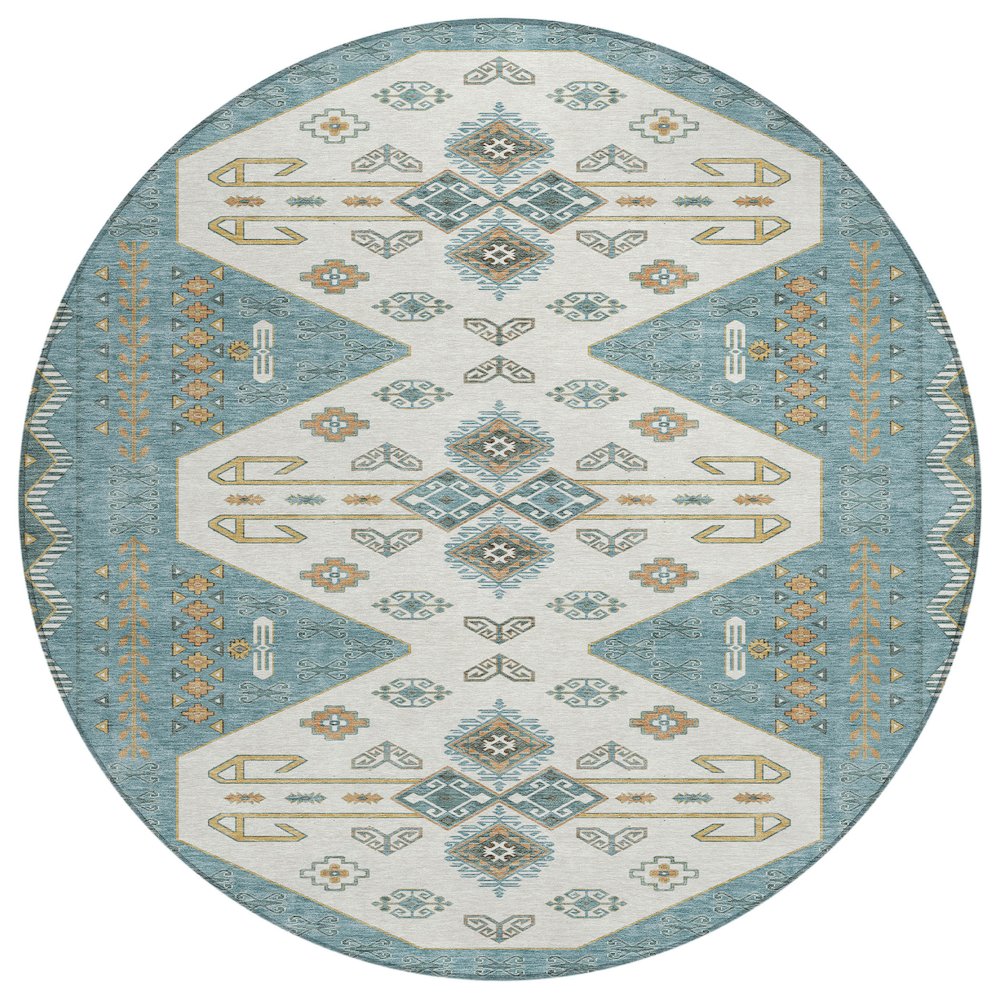 Machine Washable Indoor/Outdoor Chantille ACN2565 Teal 8' x 8' Round Rug. Picture 1