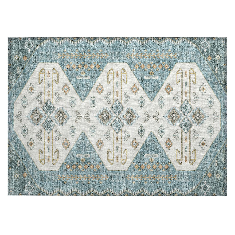 Machine Washable Indoor/Outdoor Chantille ACN2565 Teal 1'8" x 2'6" Rug. Picture 1