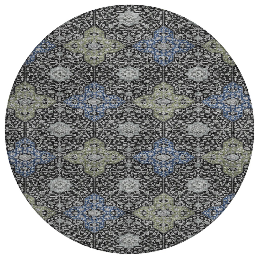 Machine Washable Indoor/Outdoor Chantille ACN2566 Black 8' x 8' Round Rug. Picture 1