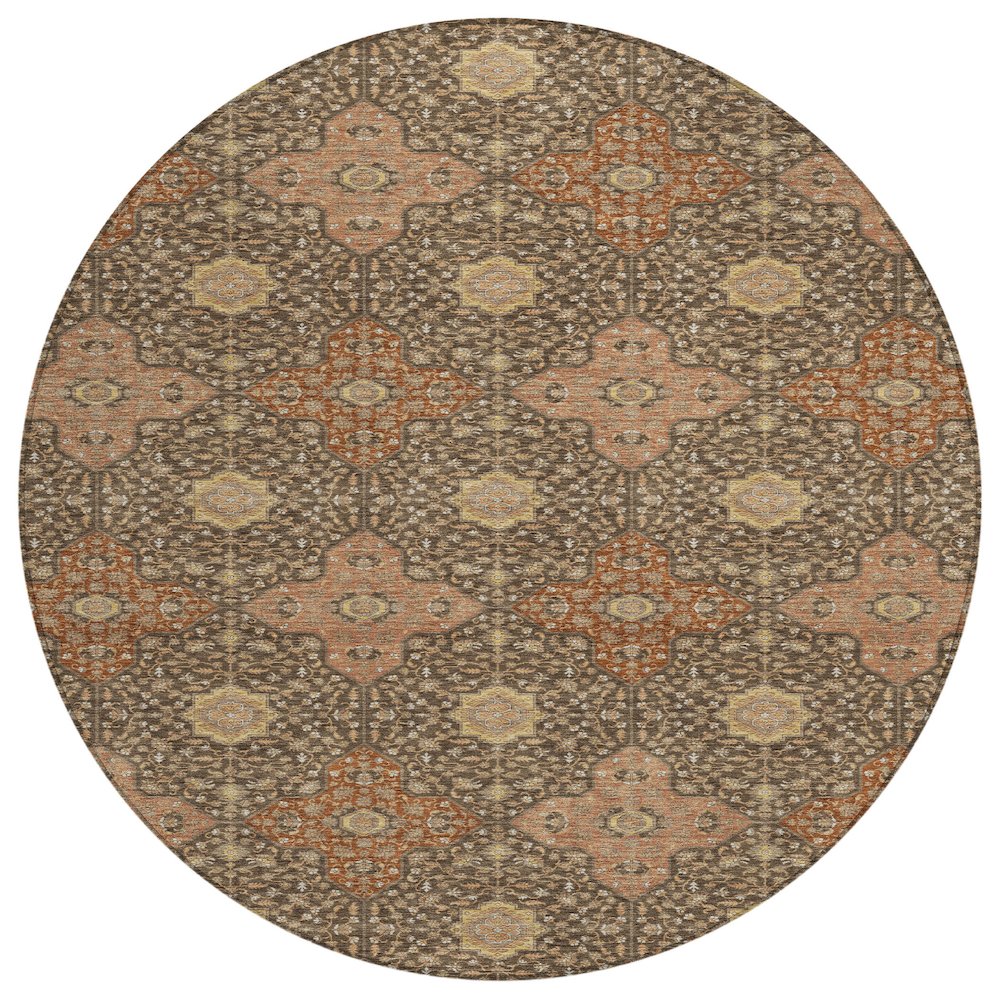 Machine Washable Indoor/Outdoor Chantille ACN2566 Brown 8' x 8' Round Rug. Picture 1