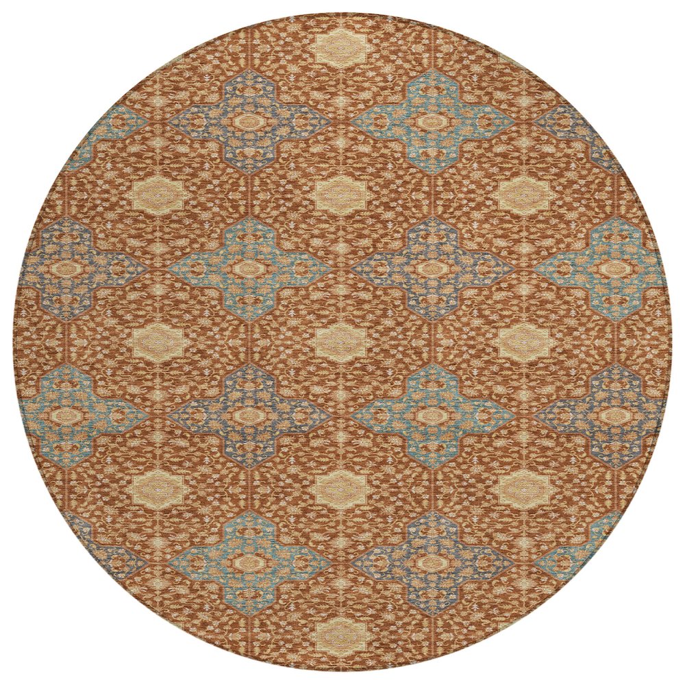 Machine Washable Indoor/Outdoor Chantille ACN2566 Orange 8' x 8' Round Rug. Picture 1