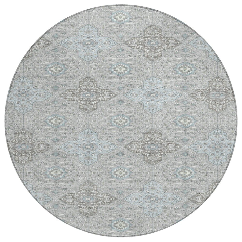 Machine Washable Indoor/Outdoor Chantille ACN2566 Gray 8' x 8' Round Rug. Picture 1