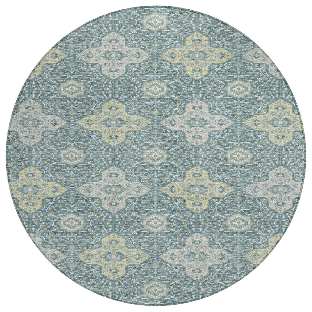 Machine Washable Indoor/Outdoor Chantille ACN2566 Teal 8' x 8' Round Rug. Picture 1