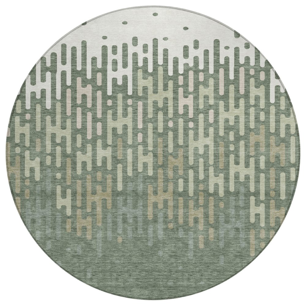 Machine Washable Indoor/Outdoor Chantille ACN2567 Green 8' x 8' Round Rug. Picture 1