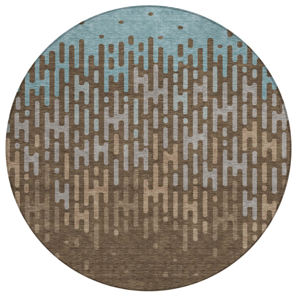 Machine Washable Indoor/Outdoor Chantille ACN2567 Brown 8' x 8' Round Rug. Picture 1