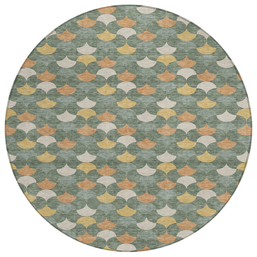 Machine Washable Indoor/Outdoor Chantille ACN2568 Green 8' x 8' Round Rug. Picture 1