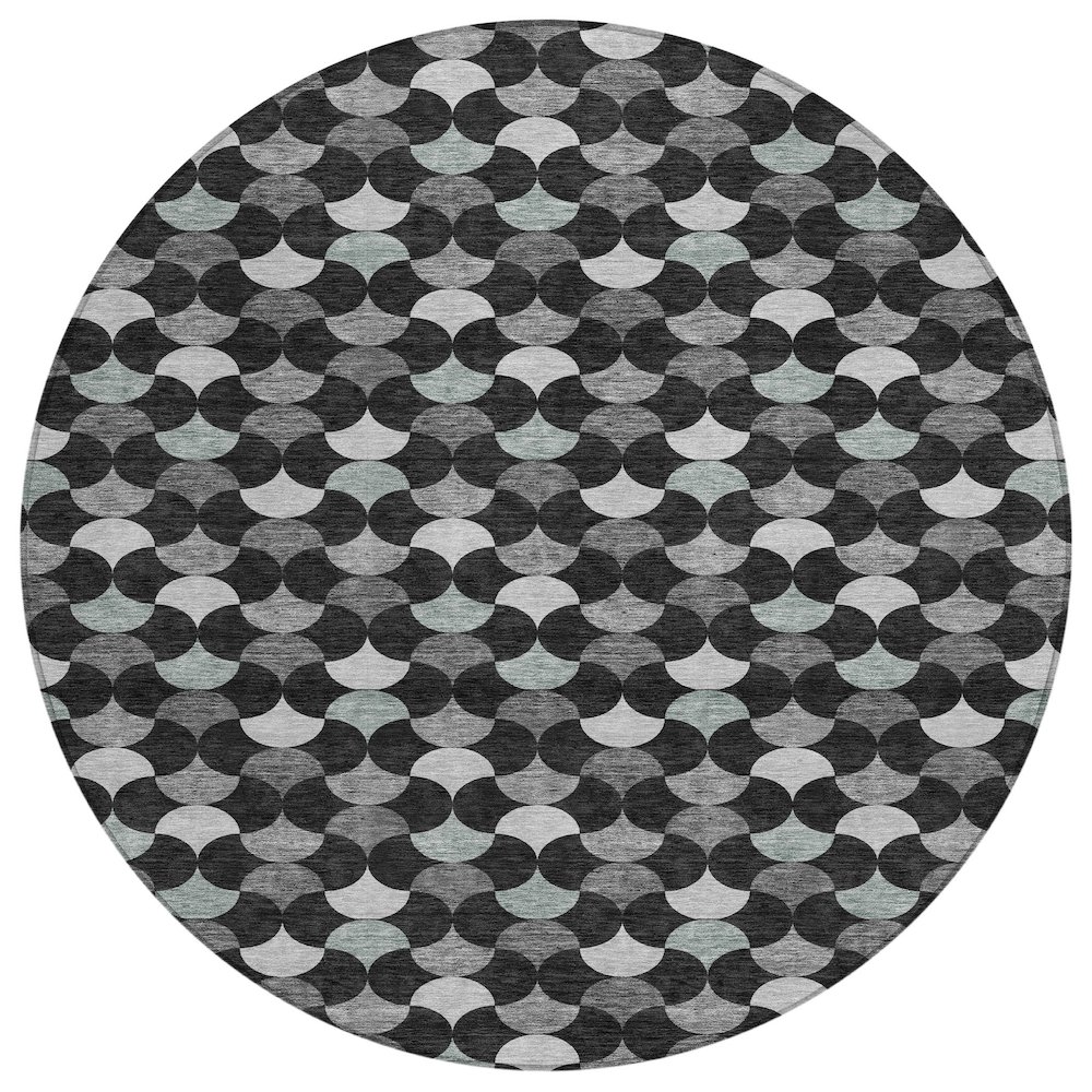 Machine Washable Indoor/Outdoor Chantille ACN2568 Black 8' x 8' Round Rug. Picture 1