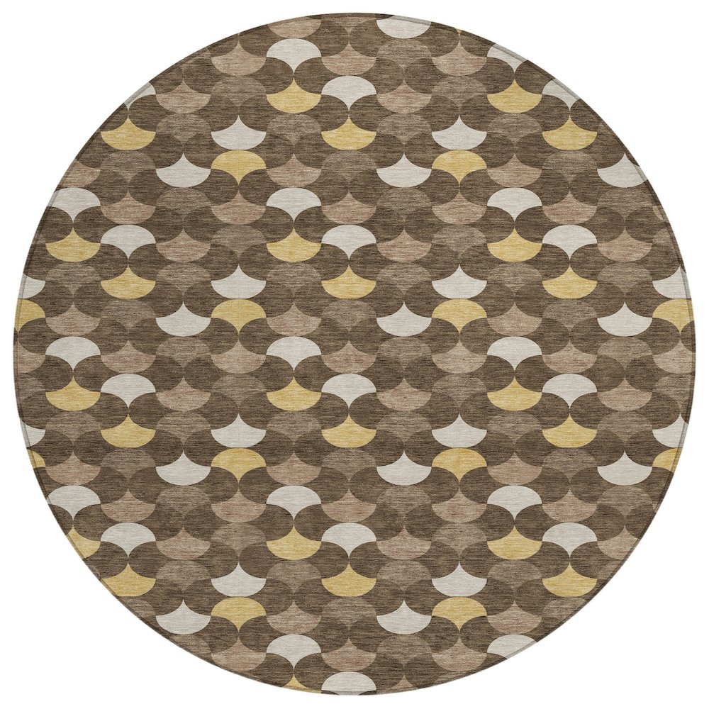 Machine Washable Indoor/Outdoor Chantille ACN2568 Brown 8' x 8' Round Rug. Picture 1